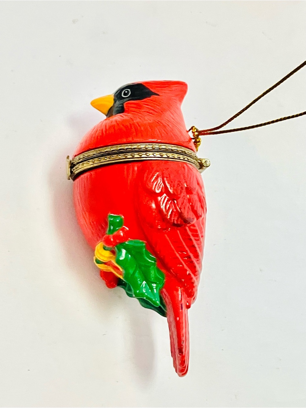 Christmas Cardinal Ceramic Hinged Trinket Holder Ornament Unbranded Read 3.5in